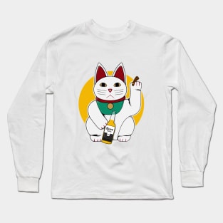 chinese cat on chill with beer and cigar Long Sleeve T-Shirt